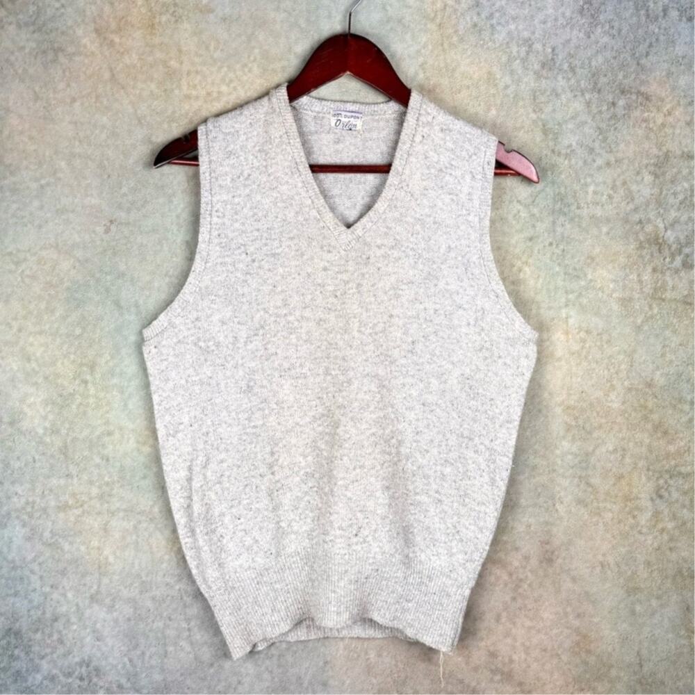 VTG 60s Knit Sweater Vest Mens M Gray V Neck Plain True Vintage Orlon Pullover